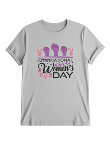 Elegante T-Shirt da Donna con Collo Tondo e Maniche Corte, Stampa per la Giornata Internazionale della Donna, Stile Casual, 100% Cotone Jersey - Product Image 1