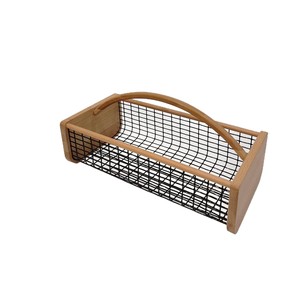 Wooden Storage Basket With Handle Rectangle Kitchen Fruit <b>Vegetable</b> Container <b>Standing</b> Type - Product Image 5
