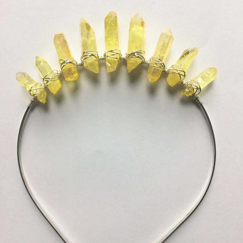 2023 Chinese supplier Natural Crystal Plating Yellow_Green Crystal Crown Headband crystal crafts