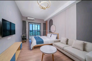 Commercial Hospitality Bedroom Set <b>Queen</b> King MDF Panel <b>Bed</b> <b>Frame</b> with Soft Orange Headboard Nightstand for 3 Star Hotel Project - Product Image 4