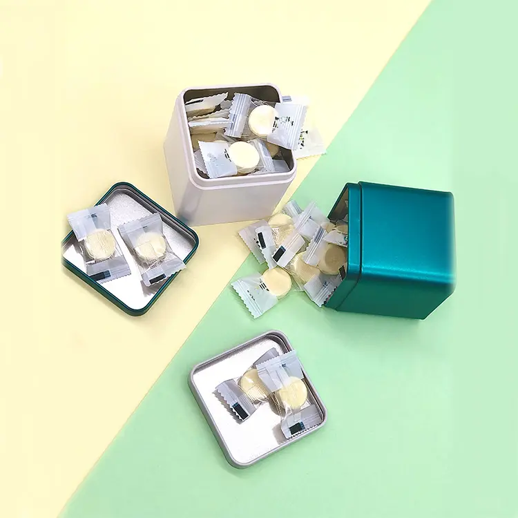 Wholesale Custom beautiful design mini square tin can metal container gift box for biscuits and chocolate and tea