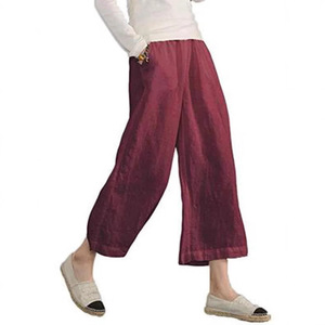 <span class=keywords><strong>Pantaloni</strong></span> Larghi Casual da Donna Stile Europeo-Americano, 100% <span class=keywords><strong>Lino</strong></span> Anti-Pilling, Stampa Digitale, Vita Elastica, Gamba Larga - Product Image 5