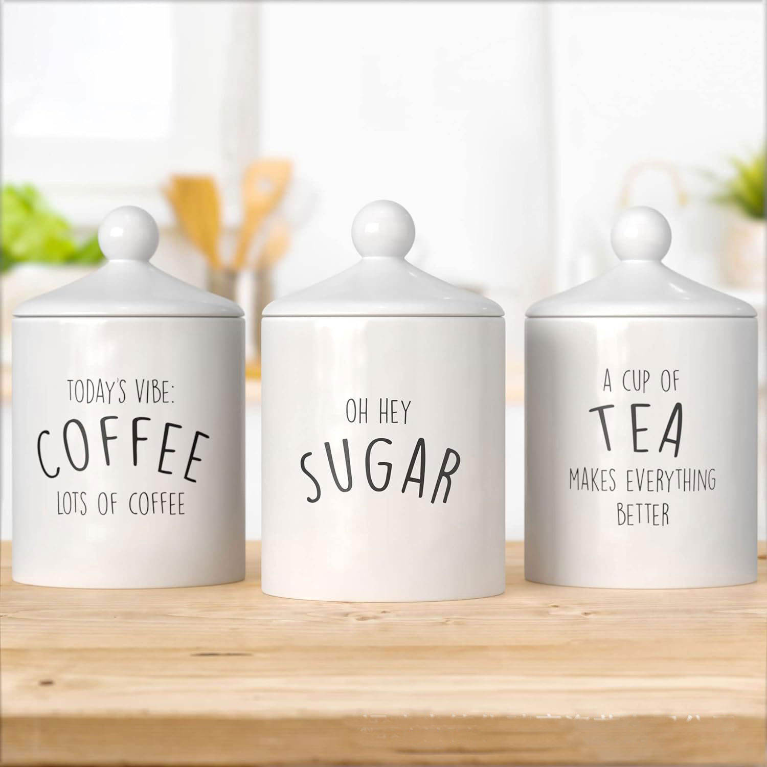 Tea Coffee Sugar Canisters White Stylish Kitchen Storage