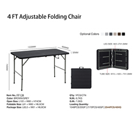 Table de camping pliante en plastique GSD Outdoor de 4 pieds, robuste, réglable en hauteur, en HDPE, avec finition imitation bois noir