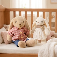 Peluche Lapin Super Doux en Forme de E avec Robe Florale Amovible et Ensemble de Chaussures, Rembourrage en Coton PP, Lavable, Fourrure Crème, Jouet pour Enfants