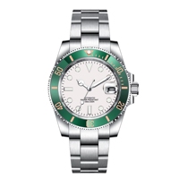Montre automatique de plongée personnalisée 40 mm avec logo, argentée, pour NH35, acier inoxydable, verre saphir, 10 ATM, OEM, mécanique, étanche