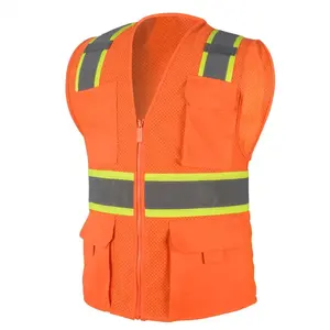 {50% off}Hot Sales two tone zipper closure hi vis safety vest with multi pockets engineer security vest