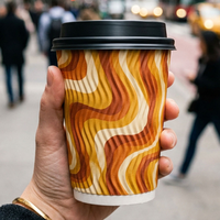 Gobelet en papier ondulé jetable avec couvercle et paille – Écologique pour café, jus, milkshake, fêtes, à emporter, pique-niques
