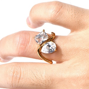 Custom Personalized Jewelry <b>Crystal</b> <b>Ring</b> Gold Plated Stainless Steel Geometric Zircon Charm <b>Rings</b> for Women - Product Image 4