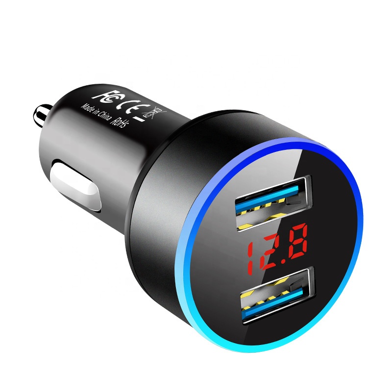 Oem Custom Dual USB Digital Display Car Charger 15W Mobile Phone Charger 2 Port 3.1A USB Car Charger For Iphone