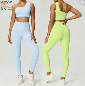 Conjunto de Yoga YBW5045+YBK5045 para Mujer, de Dos Piezas, con Borde Festoneado, Leggings de Cintura Alta sin Costuras, Top Corto, Ropa Deportiva para Gimnasio - Product Image 1