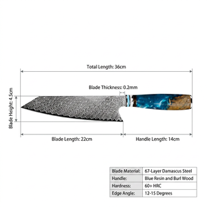 Couteau de chef en acier Damas de 8 pouces, 67 couches, couteau de cuisine japonais, cœur VG10, couteau Gyuto tranchant fait main pour trancher la <span class=keywords><strong>viande</strong></span> - Product Image 6