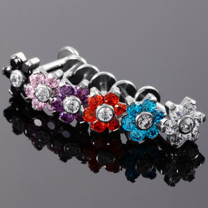 De titanio flor oreja <span class=keywords><strong>Tragus</strong></span> cartílago anillos 16G de cristal pendiente Labret Stud Piercings de las mujeres de la joyería de los hombres - Product Image 4