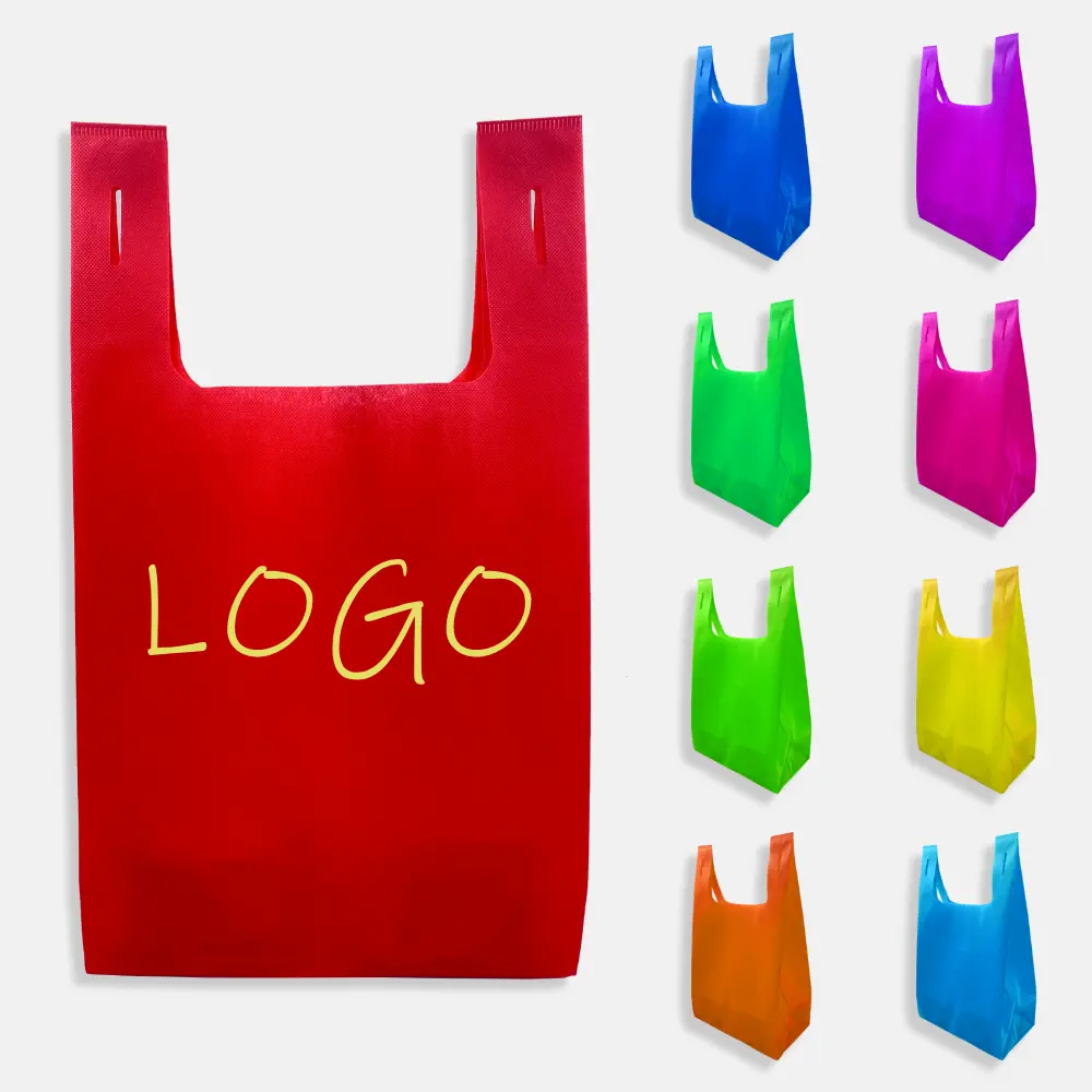 गैर-बुना शॉपिंग टी-शर्ट बैग गैर बुना टोट बैग कस्टम मुद्रित लोगो के साथ गुणवत्ता कस्टम मुद्रित पुन: प्रयोज्य गैर बुना टोट बैग