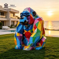Sculpture d'animal gorille géante personnalisée en acier inoxydable, statue métallique géométrique colorée pour jardin et parc, vente en gros OEM