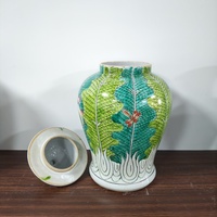 Grand pot en céramique rétro peint à la main, style Bok Choy, pot à gingembre en céramique Chinoiserie avec couvercle pour la décoration intérieure du salon