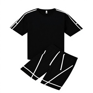 Ensemble de T-shirts en coton noir pour homme, imprimé lettres blanches, col rond, léger, sportif, décontracté, tenue d'été respirante en maille - Product Image 2