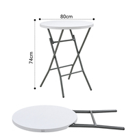 Table ronde pliante HOMFUL 80 cm en plastique HDPE, cadre en acier de 74 cm de hauteur, portable, pour extérieur, hôtel, restaurant, jardin, événements