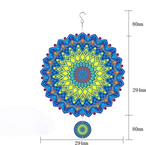 Molino de Viento Cinético 3D Mandala de 12 Pulgadas Personalizado OEM, Atrapasueños de Cristal Colgante 3D de Metal para Adornos de Jardín - Product Image 2