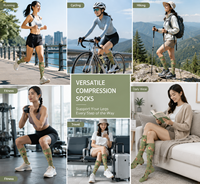 Chaussettes de compression vertes à motif floral, hauteur genou, à pression dégradée, pour le sport, la course, le cyclisme et le yoga
