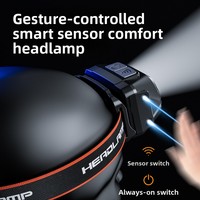 Lampe frontale rechargeable à triple lumière rouge, jaune et blanche, avec capteur de geste, XPG ultra-lumineuse, faisceau de 200 m, compacte, pour la pêche en plein air