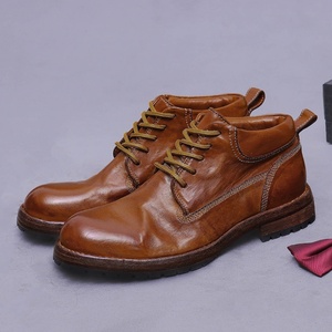 Botas Retro de Cuero Genuino para Hombre, con Costuras Goodyear, Diseño Duradero en el Tobillo, con Cierre de Cordones y Aumento de Altura, para Invierno - Product Image 1