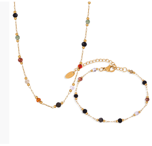 Collar de piedra Natural chapado en oro estilo Xi Qing INS, collar de <span class=keywords><strong>cadena</strong></span> de acero de titanio personalizado para regalos de mujer - Product Image 5