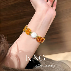 King Silver Jewelry Amber <b>Bracelet</b> Women's Fashion <b>Beaded</b> Pearl <b>Bracelet</b> Everyday Wear - Product Image 4