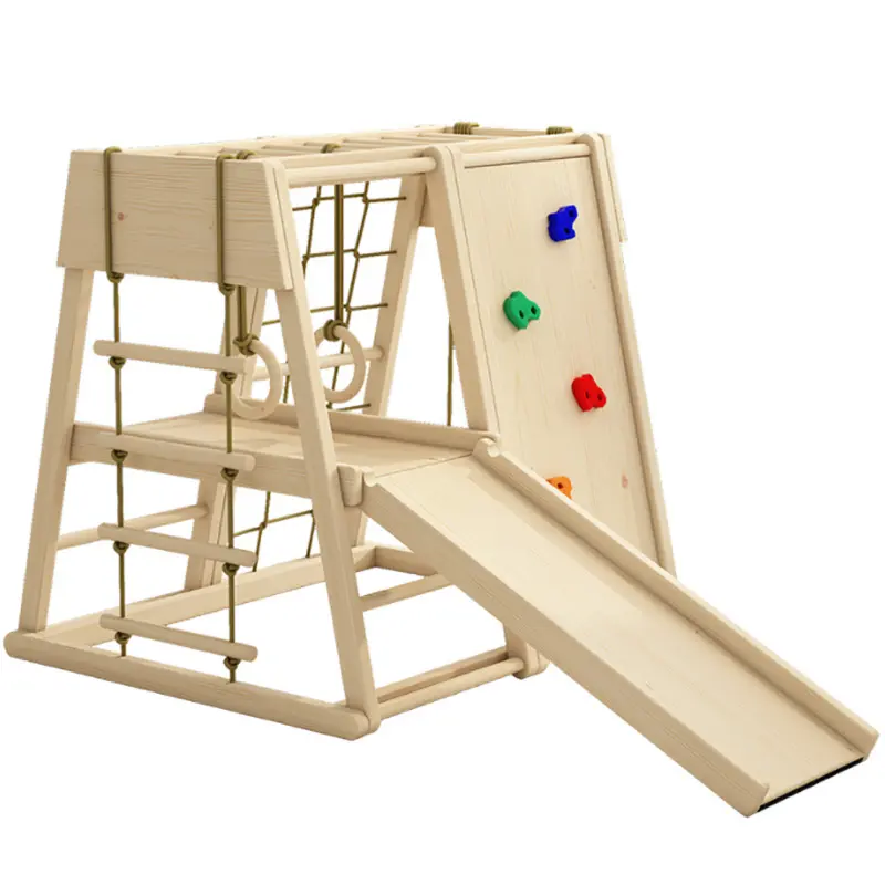 Indoor Wooden Slide and Swing set Wooden Indoor Climbing Frame Kids Playground Equipment wooden Climbing wall toys