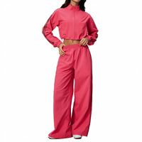 Ensemble de sport confortable coupe-vent pour femme, col montant décontracté, pantalon large, deux pièces, séchage rapide, léger, fitness