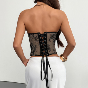 2026 Elegante e Sensuale <span class=keywords><strong>Top</strong></span> a Fascia Senza Spalline <span class=keywords><strong>in</strong></span> <span class=keywords><strong>Pizzo</strong></span> Trasparente Imbottito con Ferretto e Stecche, Stile Corsetto, con Allacciatura Incrociata e Effetto Modellante <span class=keywords><strong>in</strong></span> Vita - Product Image 5