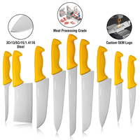 Ensemble de 8 couteaux de boucher OEM personnalisés en acier inoxydable avec manche en PP jaune pour la transformation de la viande en abattoir
