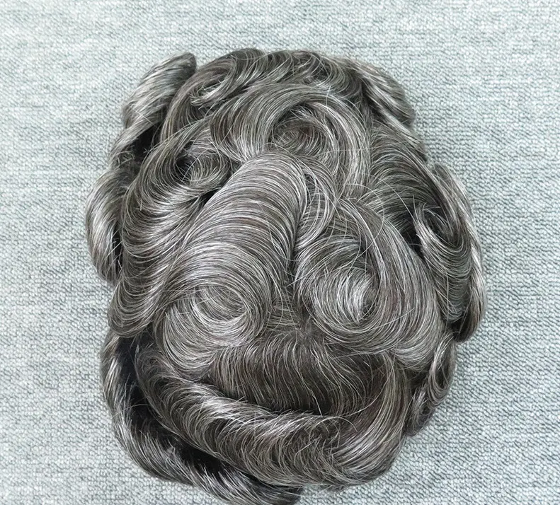 LINDAL parrucca bionda indiano Q6 SUPERIORE di SETA BELLE MONO adesivo ombre bionda riccia 6x8 mens toupet uomo 20 uomini dei capelli umani parrucchino nero