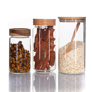 Storage Jars Empty High Borosilicate Air Tight Storage Jars Containers With Acacia Wood Lid Glass Jars For Food Glass Spice Honey Jars