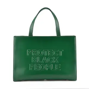 2022 Guangzhou Factory Direct Sale Custom Debossed handbag Genuine Leather Protect Black Women Handbag slogan High Quality