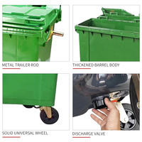 Grande poubelle à roulettes extérieure en plastique 660L Structure debout à toit ouvert Conteneur à ordures de recyclage Poubelle communautaire