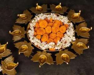 Ensemble de bougeoirs lot de 4 bougeoirs chauffe-plat floraux ensemble de bougeoirs décoration de la maison indienne bougeoirs chauffe-plat Diwali Pooja - Product Image 6