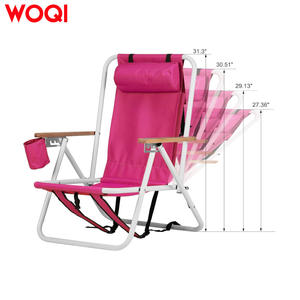 Silla de playa plegable ajustable Woqi de 31.3 pulgadas con portavasos y 4 ángulos de inclinación, tela Oxford, color rojo rosa - Product Image 1