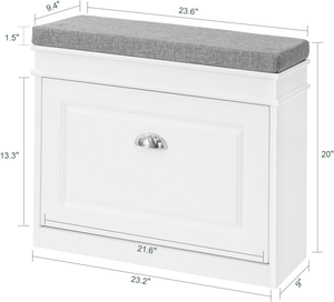 White Entryway Shoe Storage <strong>Bench</strong> with Flip Drawer &amp; Cushion, Narrow <strong>Small</strong> Shoe Cabinet Rack for <strong>Hallway</strong> - Product Image 2