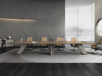 Table de conférence moderne en placage de noyer écologique 3,2-5M, bureau de direction avec rail coulissant pour prises électriques, base en résine, grande taille