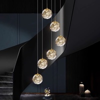 Lustre long en verre et fer avec LED argentées Gypsophila, AC 220V, pour escalier, lumière rotative duplex, style moderne minimaliste nordique