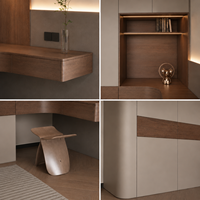 Armoire de chambre à coucher en lattes de bois avec bureau d'angle intégré, solution personnalisée tout-en-un pour toute la maison
