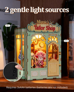 DIY Miniature Mouse Tailor Shop Book Nook, <b>LED</b> <b>Lighted</b> 3D Wooden Puzzle Bookend for Home Ornament - Product Image 4