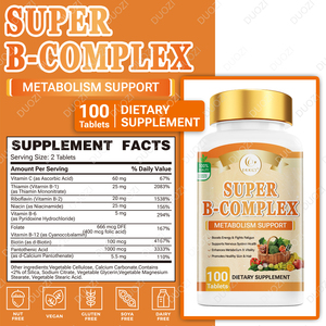 Tabletas de Vitamina Super B-Complex DUOZI, 100 Unidades, Veganas, Apoyo Inmunológico, Suplemento Diario para Adultos, 2 Tabletas por Porción - Product Image 6