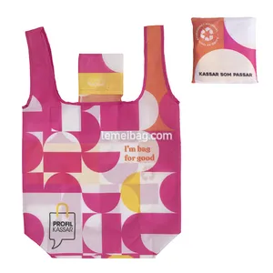 Custom Recycle Polyester Folding Grocery Bags For Shopping Reusable Eco Friendly Foldable Shopping Bag