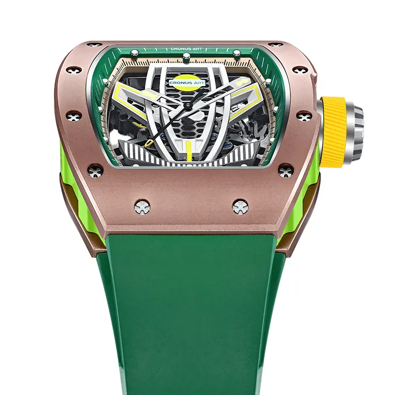 純銅ダイヤル21mラバーストラップ付き自動機械式高級時計用レーシングシリーズサファイアクリスタルセラミック時計