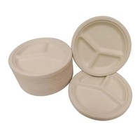 Assiettes jetables en bagasse de canne à sucre de 10 pouces à 3 compartiments, grandes, pour repas en famille et service de traiteur à emporter