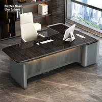 Bureau de direction moderne haut de gamme noir, table de patron en bois de qualité E0 avec finition laquée piano brillante