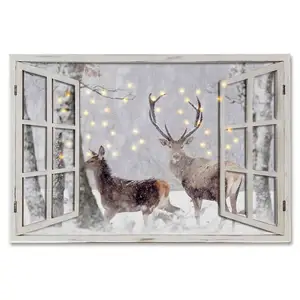 Winter Light up canvas with 3D window frame home decor art painting with wood frame and LED lights