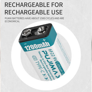 Batteries lithium-ion PUJIMAX 1200mAh, batterie Li-ion USB, batterie rechargeable 9V pour détecteurs de fumée avec câble de charge - Product Image 4